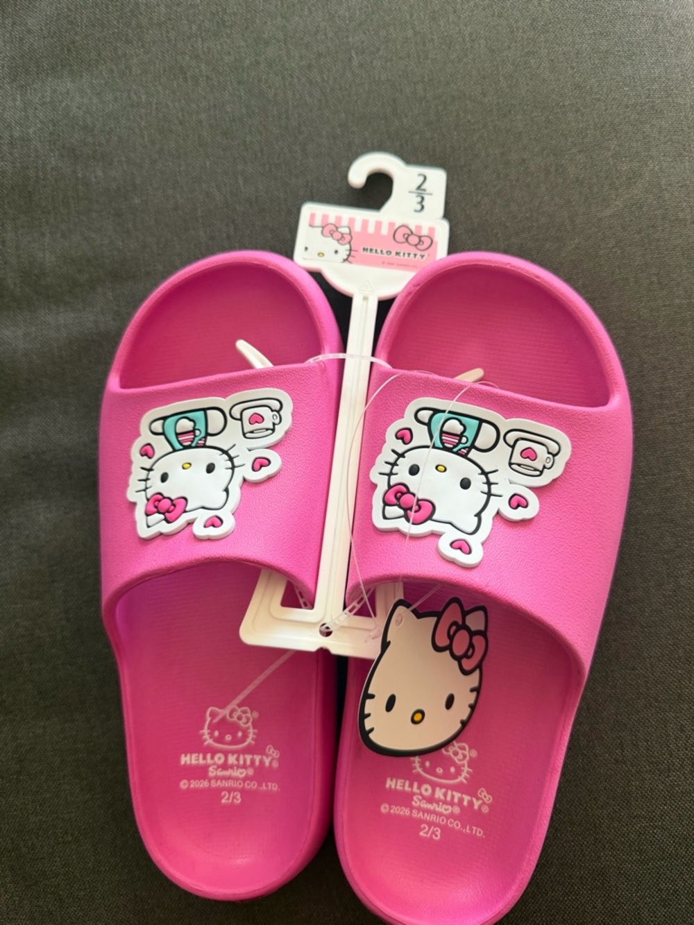 Hello Kitty Bright Pink Kids Slide Sandals with Character Patch- size 2/3